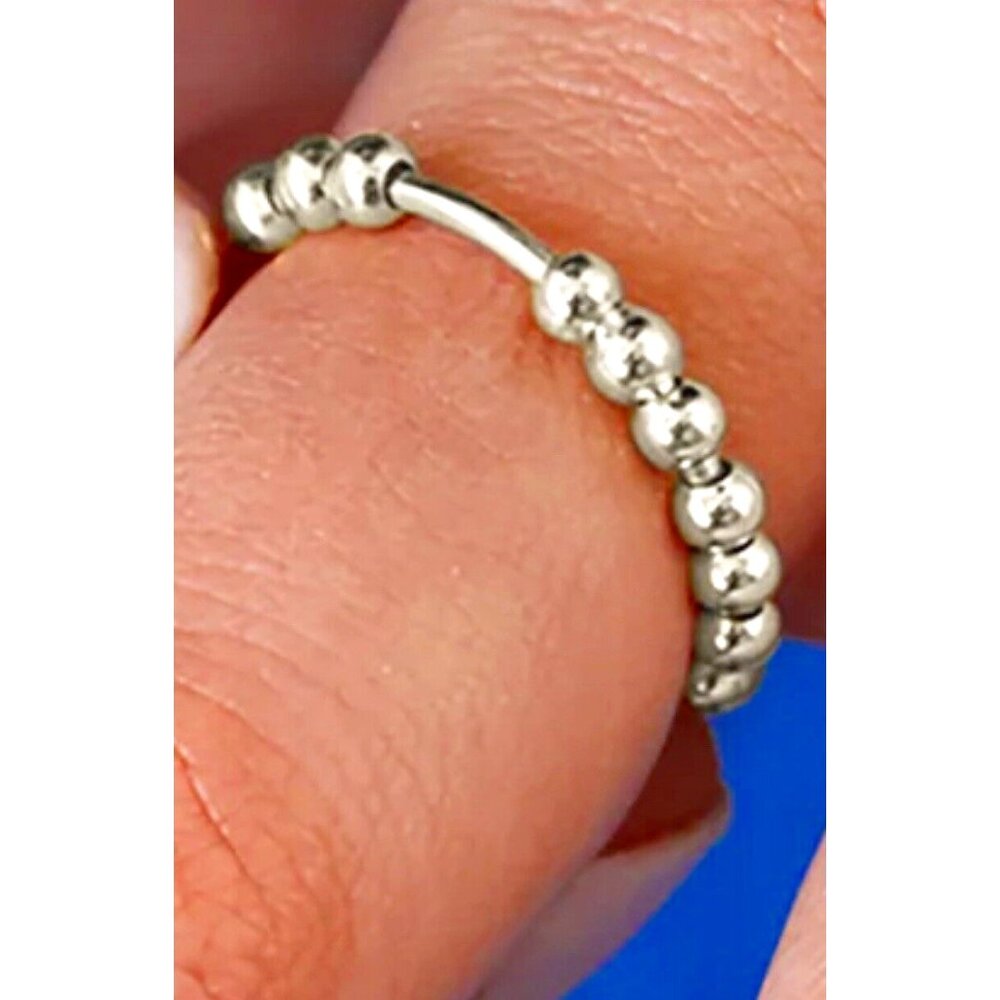 Pavoi Beaded Anxiety Ring White Gold Size 9 - New in Box